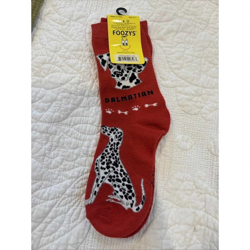 Foozy's Canine Collection Dalmatian Socks Women SZ 9-11 Red Polyester Blend New